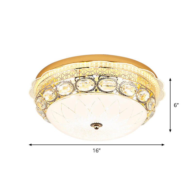Crystal Bowl Flush Ceiling Light Classic Bedroom 16"/19.5" Wide LED Flush Mount Light Fixture in White