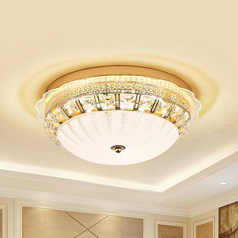 Crystal Bowl Flush Ceiling Light Classic Bedroom 16"/19.5" Wide LED Flush Mount Light Fixture in White