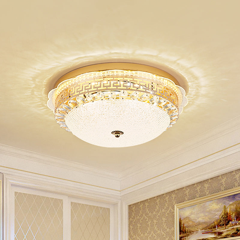 16"/19.5" W Bowl LED Flush Mount Lighting Simple White Glass Ceiling Fixture with Crystal Accent