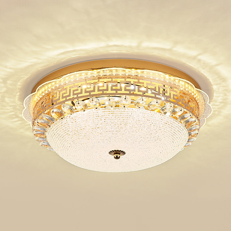 16"/19.5" W Bowl LED Flush Mount Lighting Simple White Glass Ceiling Fixture with Crystal Accent