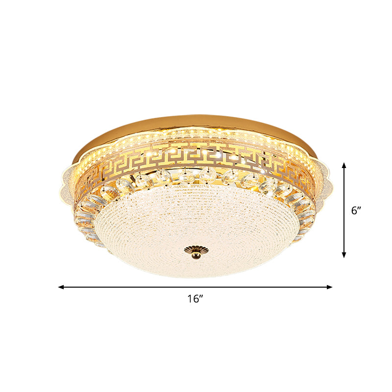16"/19.5" W Bowl LED Flush Mount Lighting Simple White Glass Ceiling Fixture with Crystal Accent