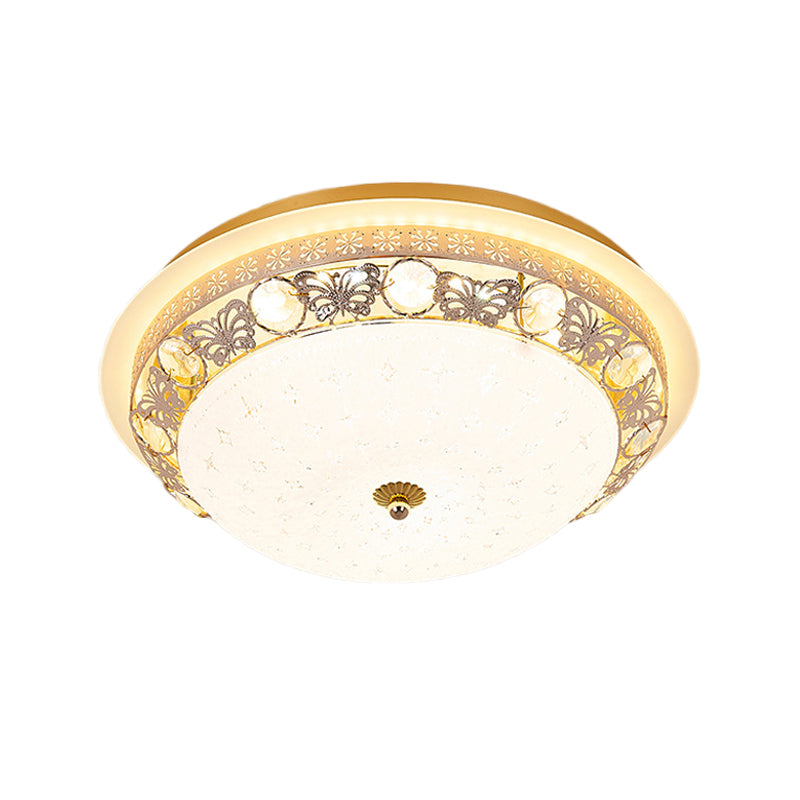 Simple Bowl Shaped Ceiling Lamp Crystal 16"/19.5" Wide LED Flush Mount Recessed Lighting in Gold