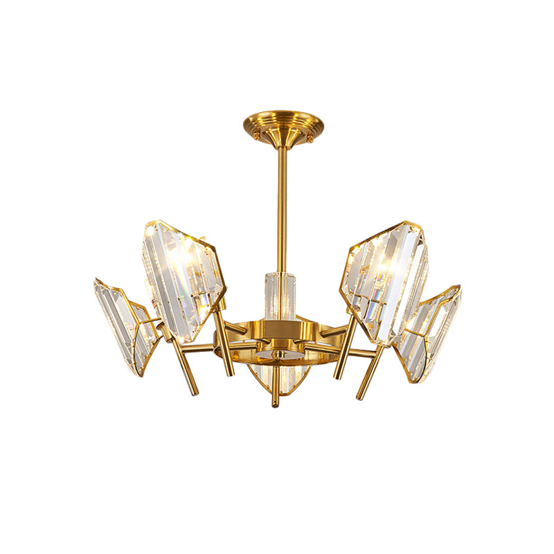 Gold 5/6-Bulb Flush Mount Chandelier Post-Modern Crystal Curved Shade Semi Flush Ceiling Light