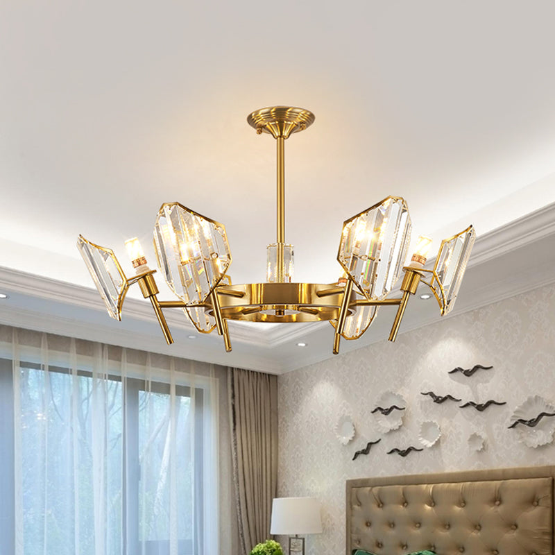 Gold 5/6-Bulb Flush Mount Chandelier Post-Modern Crystal Curved Shade Semi Flush Ceiling Light