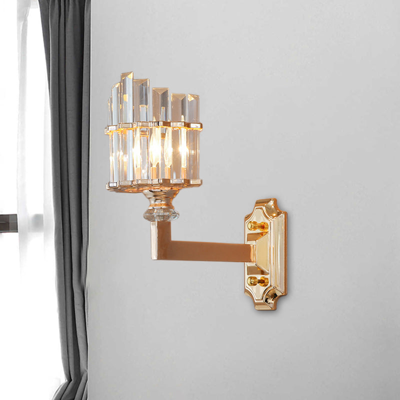 Single Wall Light Postmodern Curved Clear Tri-Sided Crystal Rod Wall Mounted Lamp in Gold