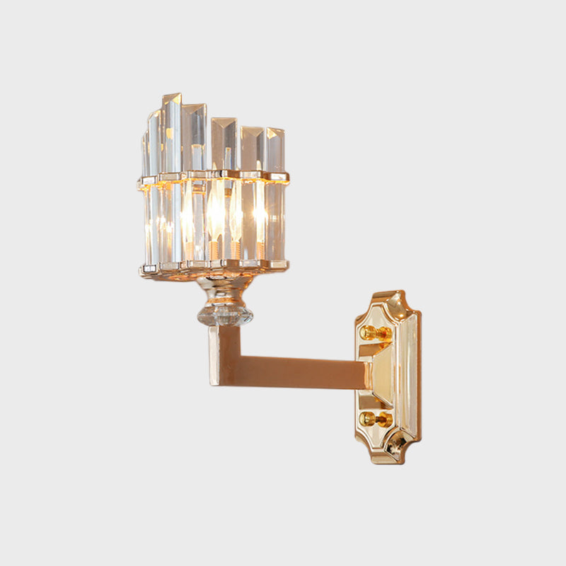 Single Wall Light Postmodern Curved Clear Tri-Sided Crystal Rod Wall Mounted Lamp in Gold