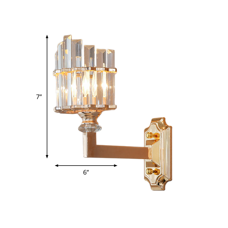 Single Wall Light Postmodern Curved Clear Tri-Sided Crystal Rod Wall Mounted Lamp in Gold