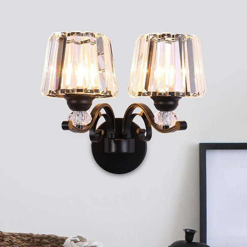 Lámpara de pared de cono de cristal prismático claro tradicional 1/2 bulb de la sala de estar luz de pared en negro