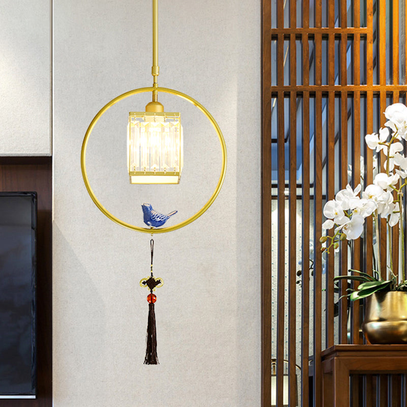 Lumo singolo nero/oro Black Modern Prismatic Crystal Square/Round Hanging Lampada con cerchio e nappe