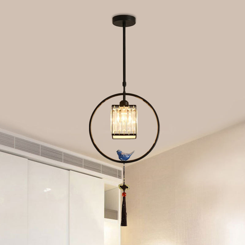 Lumo singolo nero/oro Black Modern Prismatic Crystal Square/Round Hanging Lampada con cerchio e nappe