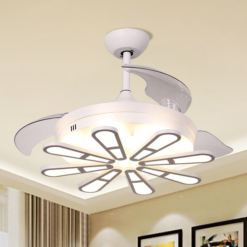 42 "Wide Wit Round Semi Flush Noordse metalen metallic 3-blade LED-plafondventilatorverlichting met langwerpig decor