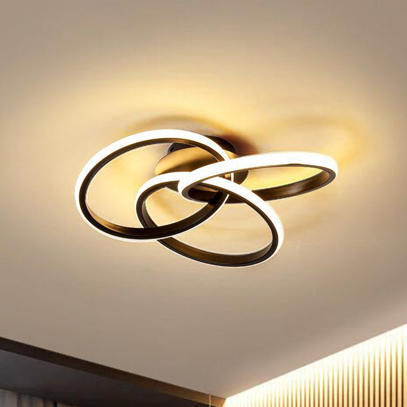 16.5"/20.5" W 3-Ring Semi Flush Nordic Style Metallic Black/Gold LED Close to Ceiling Lighting, Warm/White Light
