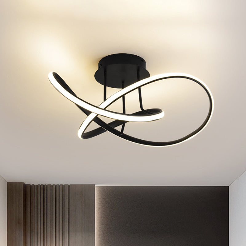 Black/White Twisted Line Ceiling Flush Contemporary LED Aluminum Semi Flush Chandelier in Warm/White Light, 19.5"/23.5" Width
