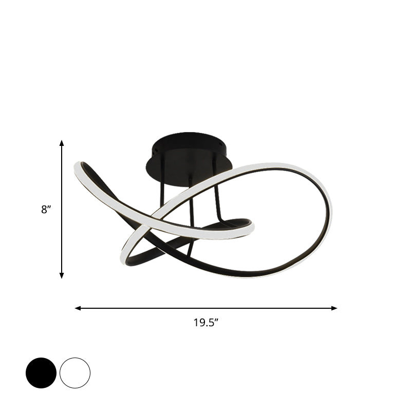 Black / White Twisted Line Ceiling Flush Contemporary LED Aluminium Semi Flush Chandelier in Warm / White Light, 19.5 "/23.5" Largeur