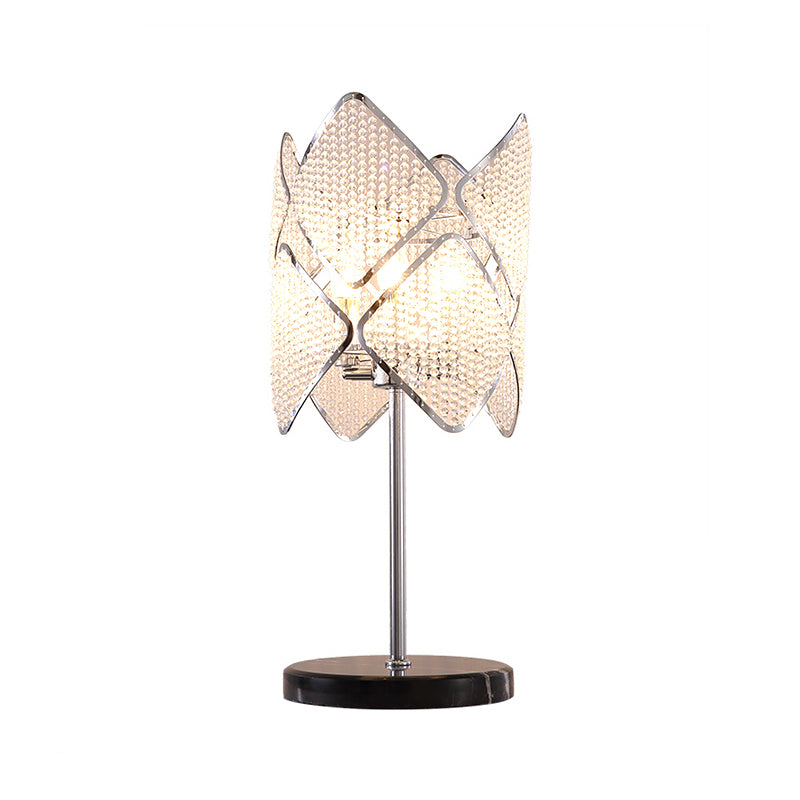 Perles de cristal clair or / chrome table légère rhombus 1 tête lampe du support de nuit contemporain pour la chambre à coucher