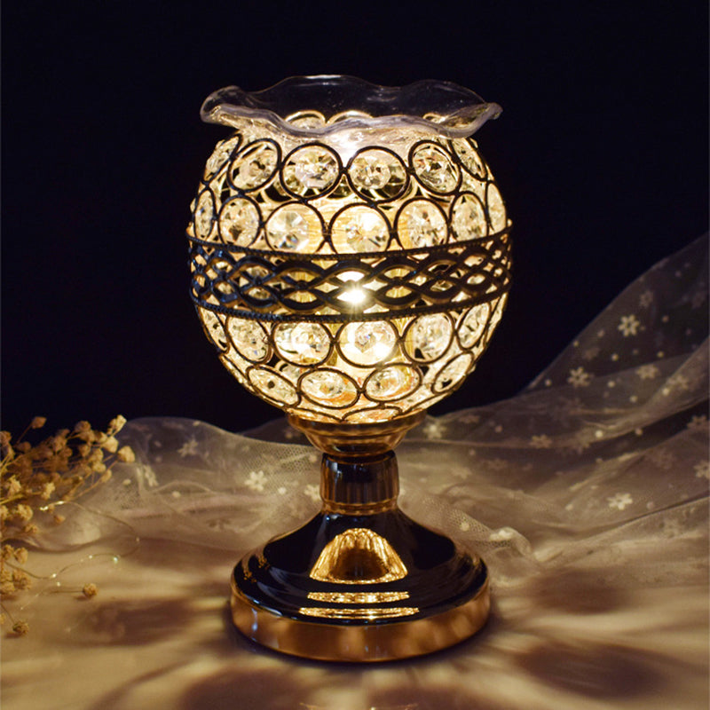 Light di cilindro/rotondo/quadrato Modernismo Modernismo Crystal Encrusted Single Bulb Gold Nightstand Lampone