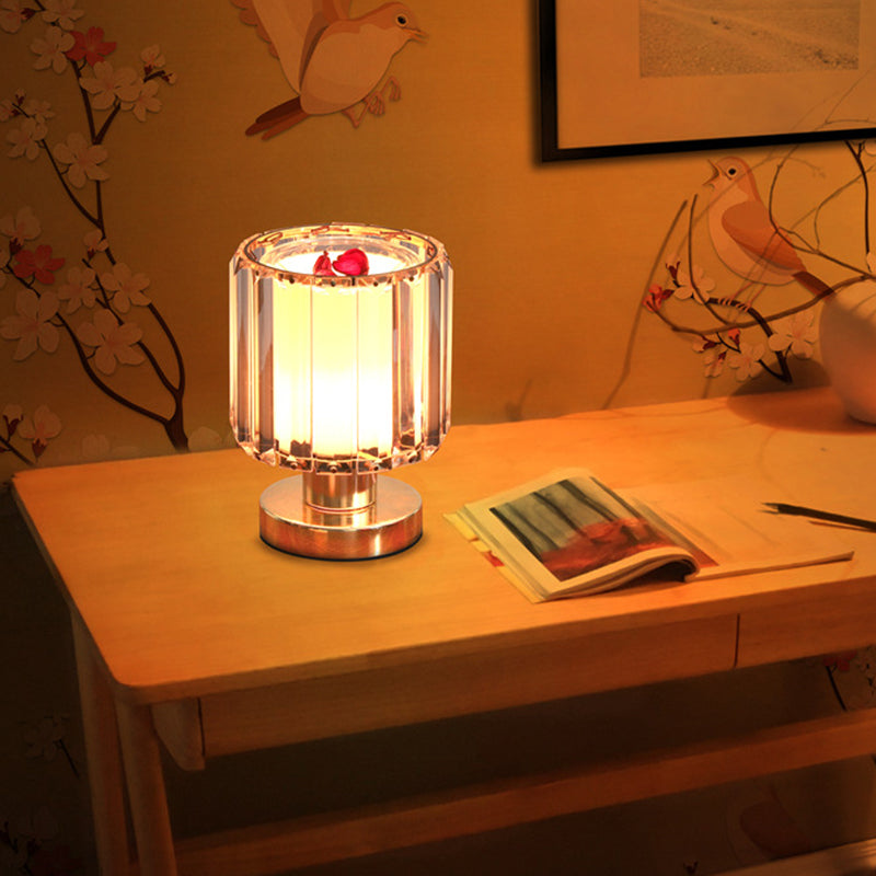 1 table de table de tête d'éclairage simple fin finition en or lampe de support de nuit avec colonne Crystal Prisms Shade