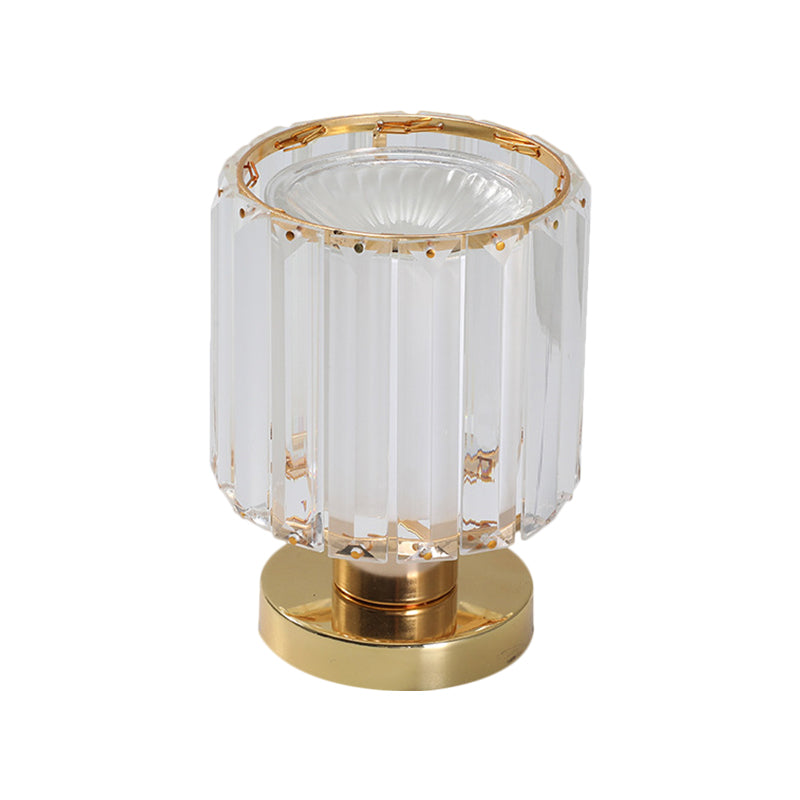 1 table de table de tête d'éclairage simple fin finition en or lampe de support de nuit avec colonne Crystal Prisms Shade