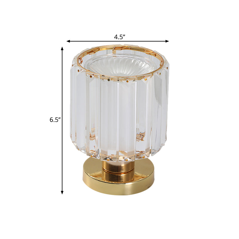 1 table de table de tête d'éclairage simple fin finition en or lampe de support de nuit avec colonne Crystal Prisms Shade
