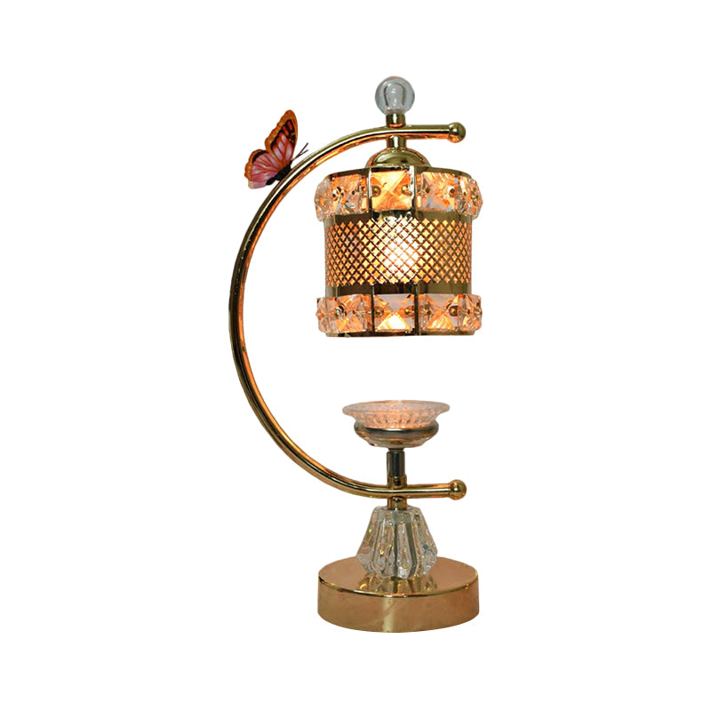 Cube / Fleur Shape Table Lampe modernisme incrusté de cristal 1 tête de chevet en or avec un bras incurvé