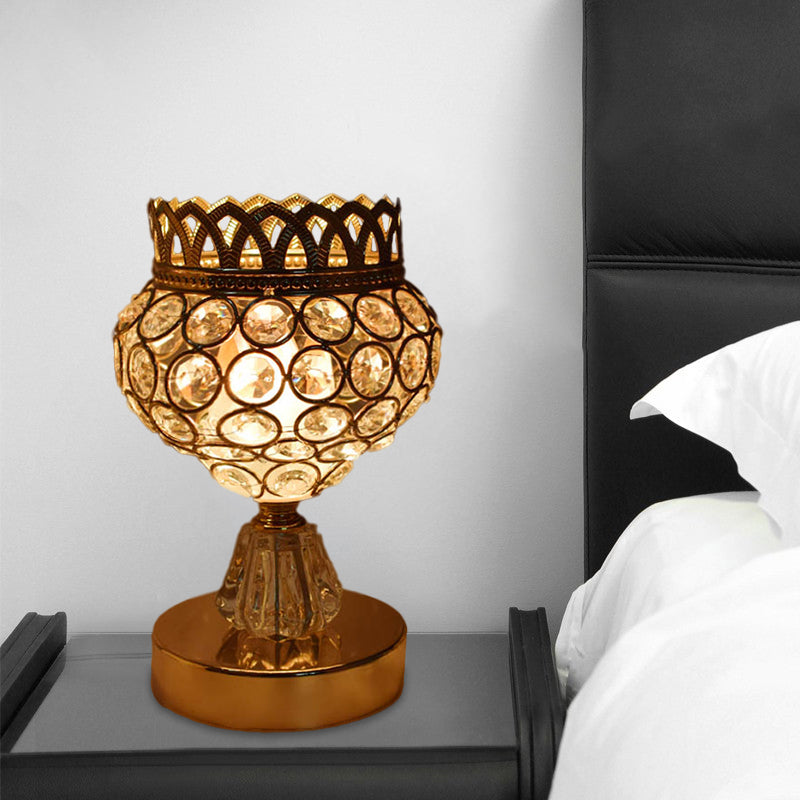 Cuboid/Globe/Crown Desk Light Contemporary Crystal Embedded Single Bedroom Night Table Lamp in Gold