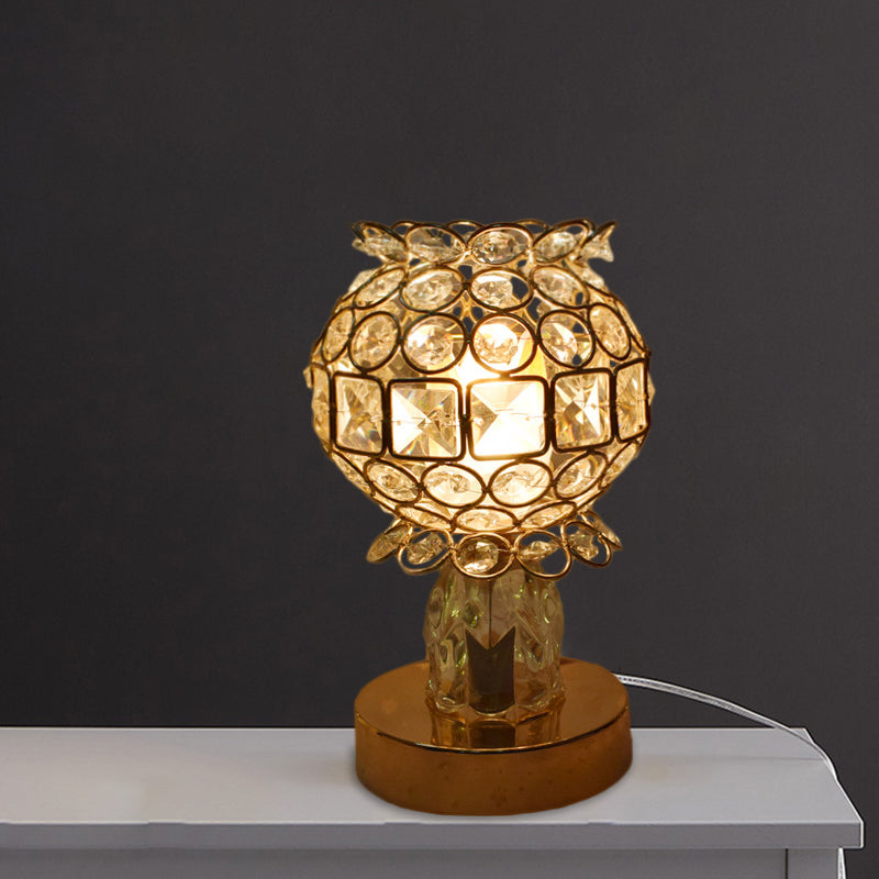 Cuboid/Globe/Crown Desk Light Contemporary Crystal Embedded Single Bedroom Night Table Lamp in Gold