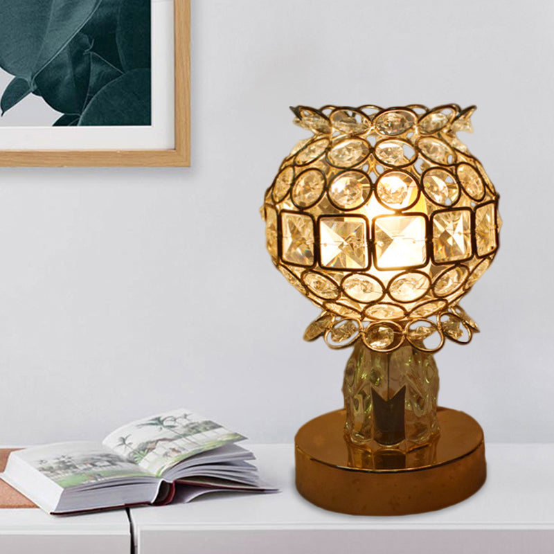 Cuboid/Globe/Crown Desk Light Contemporary Crystal Embedded Single Bedroom Night Table Lamp in Gold