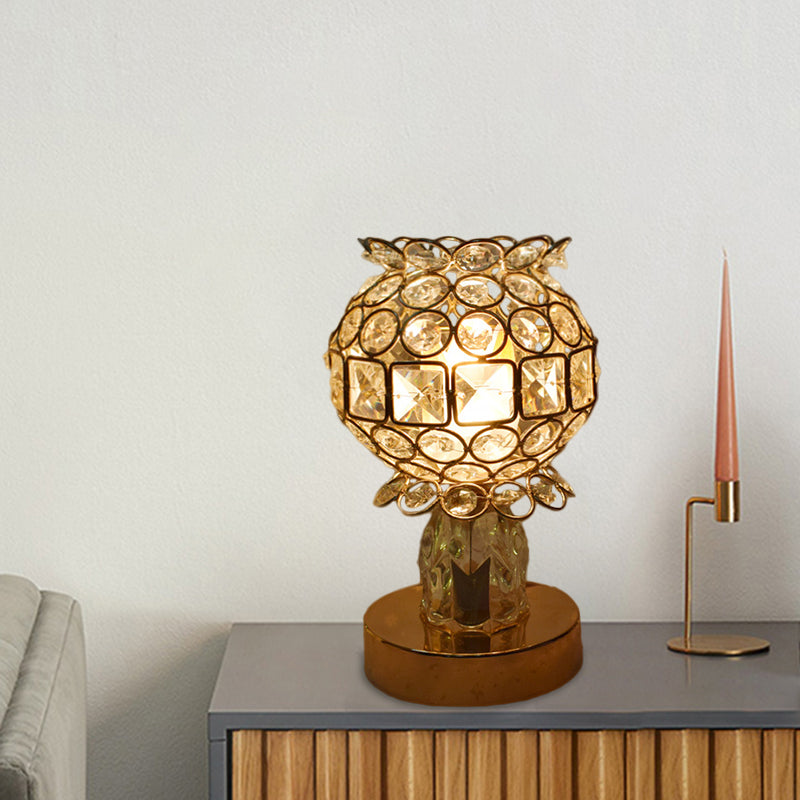 Cuboid/Globe/Crown Desk Light Contemporary Crystal Embedded Single Bedroom Night Table Lamp in Gold