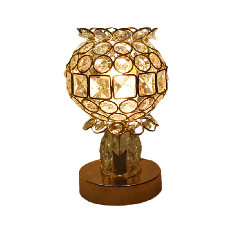 Cuboid/Globe/Crown Desk Light Contemporary Crystal Embedded Single Bedroom Night Table Lamp in Gold