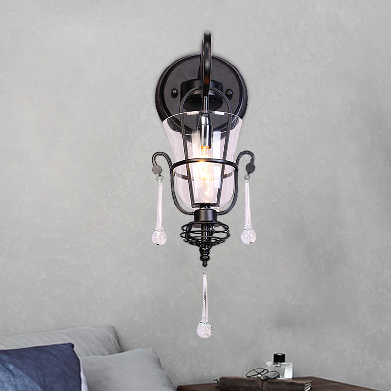 Metal Flared Wall Mount Lighting Modernist 1/2 Light Black Wall Lamp with Clear Glass Shade