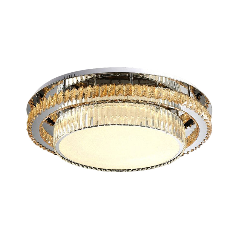19.5"/23.5" Wide Drum Ceiling Lamp Modern Beveled Glass Crystal LED Chrome Flushmount Lighting for Restaurant