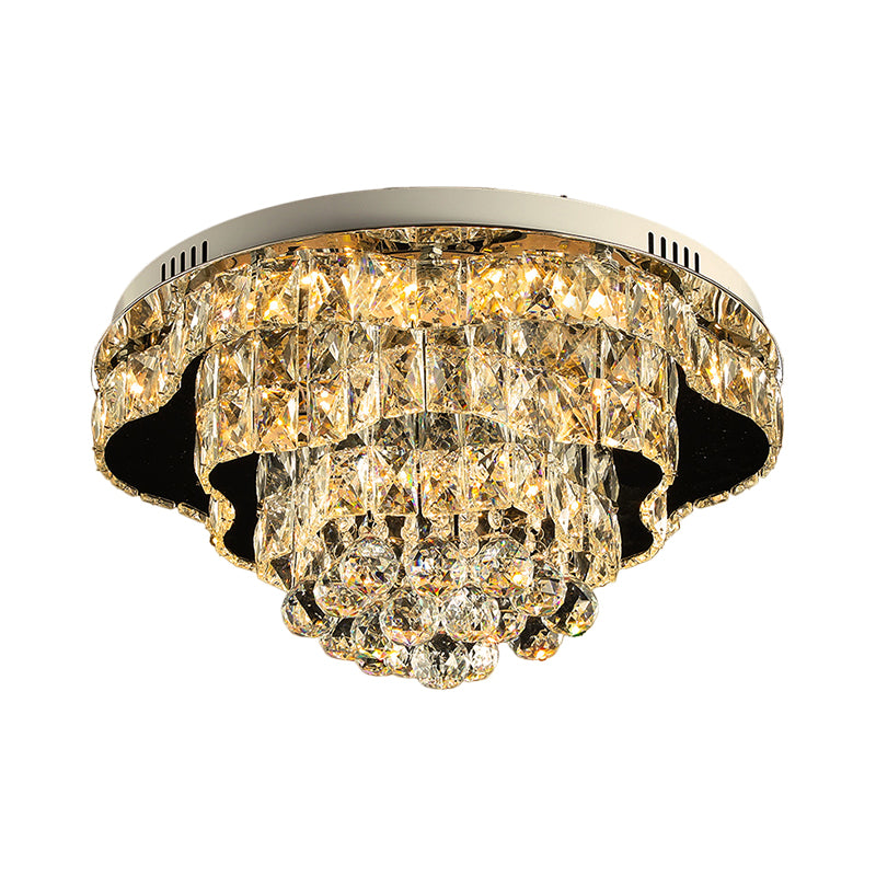 Modern Scalloped Flush Mount Lighting Beveled Crystal LED Ceiling Light Fixture in Chrome for Sleeping Room