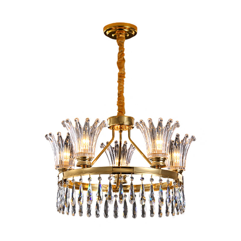 5/8 bollen uit de wijd laaide kroonluchter lichtbarmsel klassiek goud helder kristal plafond hanger met druppelontwerp