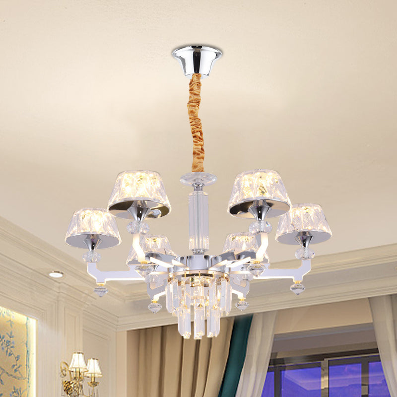 Duidelijke kristal zilver plafondlamp cilindrisch 6/8 bollen traditionele hanger kroonluchter, warm/wit/natuurlijk licht