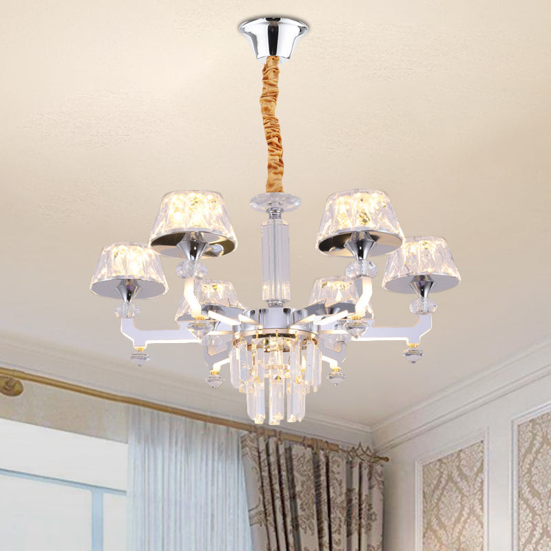 Clear Crystal Silver Ceiling Lamp Cylindrical 6/8 Bulbs Traditional Pendant Chandelier, Warm/White/Natural Light