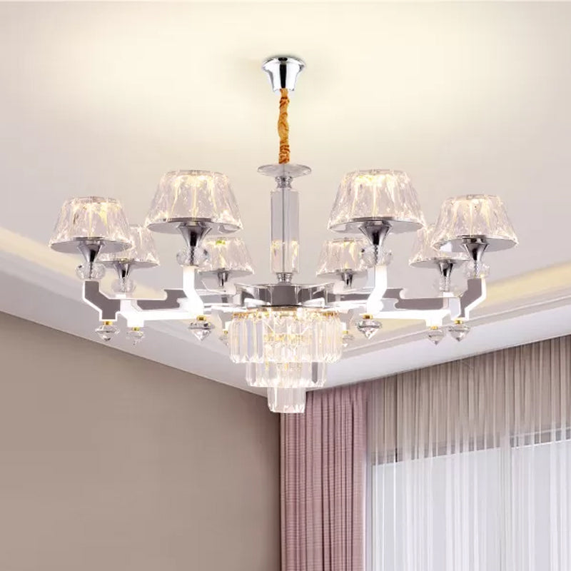 Clear Crystal Silver Ceiling Lamp Cylindrical 6/8 Bulbs Traditional Pendant Chandelier, Warm/White/Natural Light
