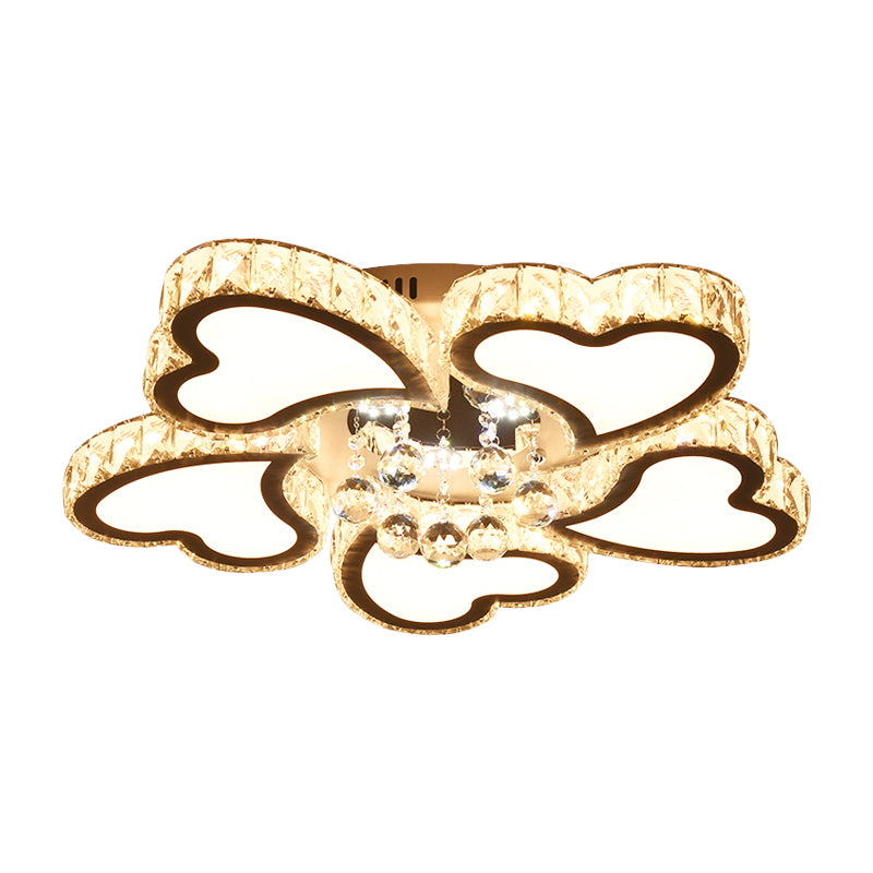 Loving Heart Crystal Block Ceiling Flush Contemporary Stainless-Steel LED Flush Mount Light