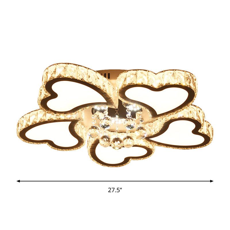 Loving Heart Crystal Block Ceiling Flush Contemporary Stainless-Steel LED Flush Mount Light