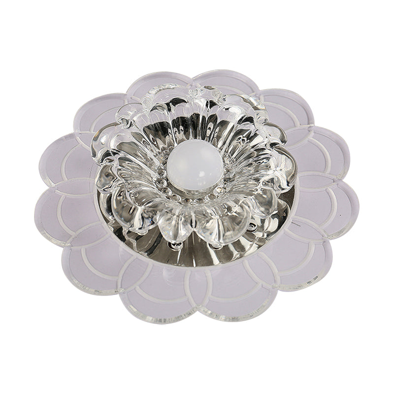 Clear Crystal Flower Ceiling Lighting Modern LED Flush Mount Fixture in Silver for Doorway, Warm/Multi Color Light