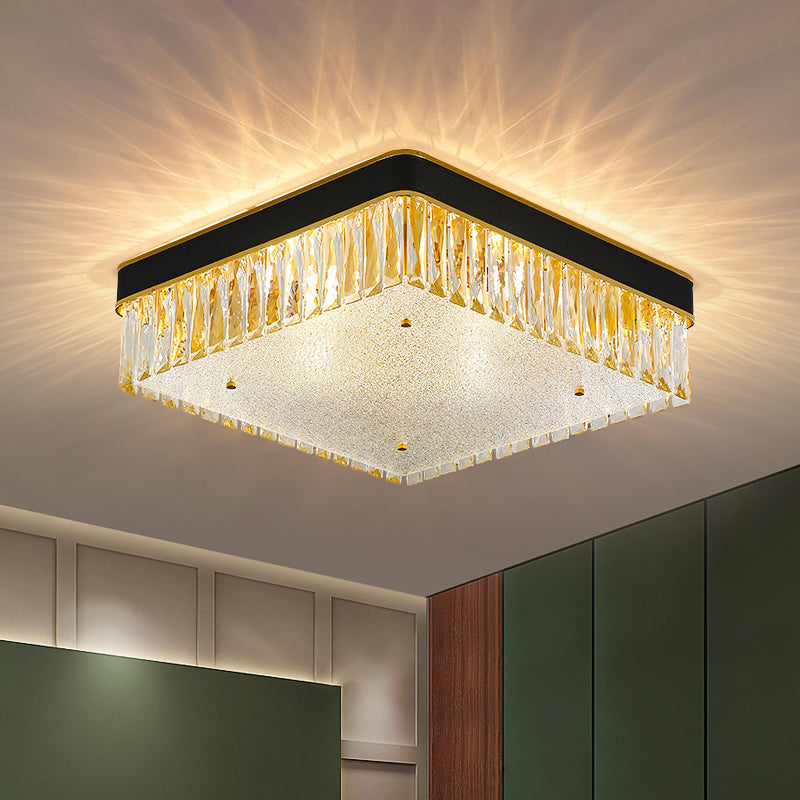 Clear Crystal Square Flush Mount Modern Led Dicht bij plafondlamp in het zwart voor salon