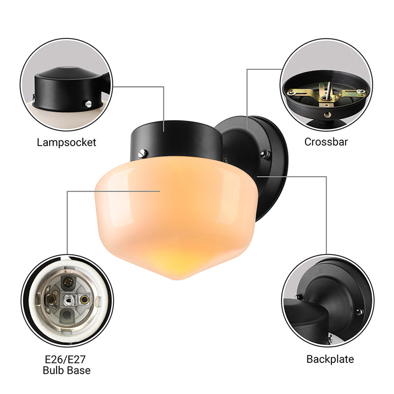 Schulhaus Leuchter leichter modernes weißes Glas 1 helles schwarz/weißes Spiegel Wandmontagelampe