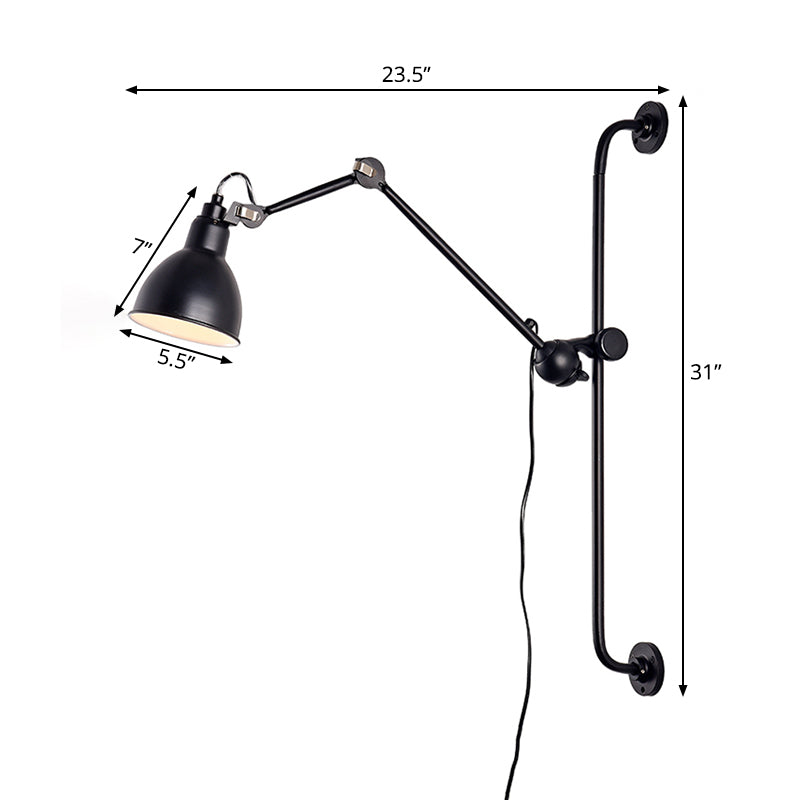 Tombre de cúpula negro/negro Luz de pared Modernista 1 Cabeza Lámpara de pared ajustable metálica para el comedor