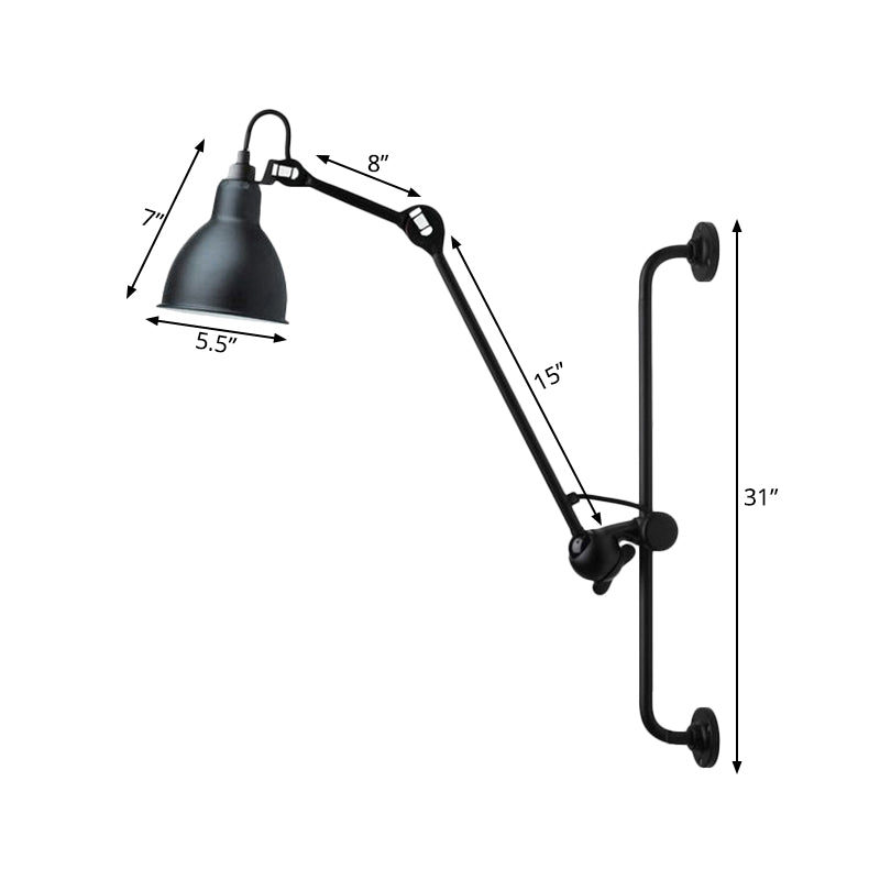 Tombre de cúpula negro/negro Luz de pared Modernista 1 Cabeza Lámpara de pared ajustable metálica para el comedor