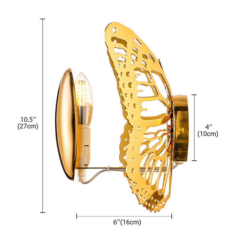 Gold Butterfly Wall Sconce Light Art Deco Metal Single Light Wall Lamp for Kids Room
