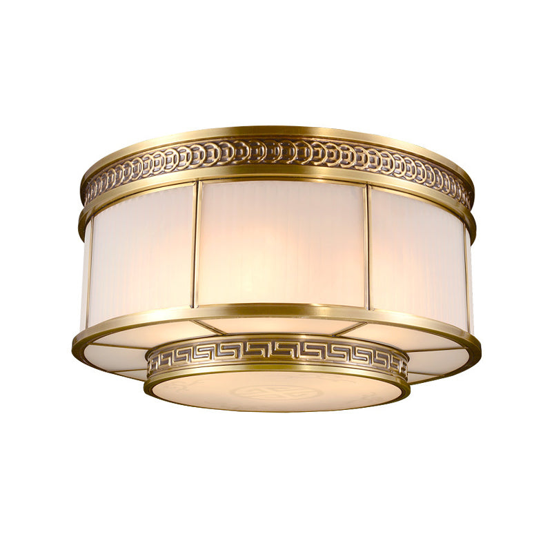Ring Restaurant Flush Ceiling Light Colonial Opal Glass 4/6 Bulbs Gold Flush Mount Lighting Fixture