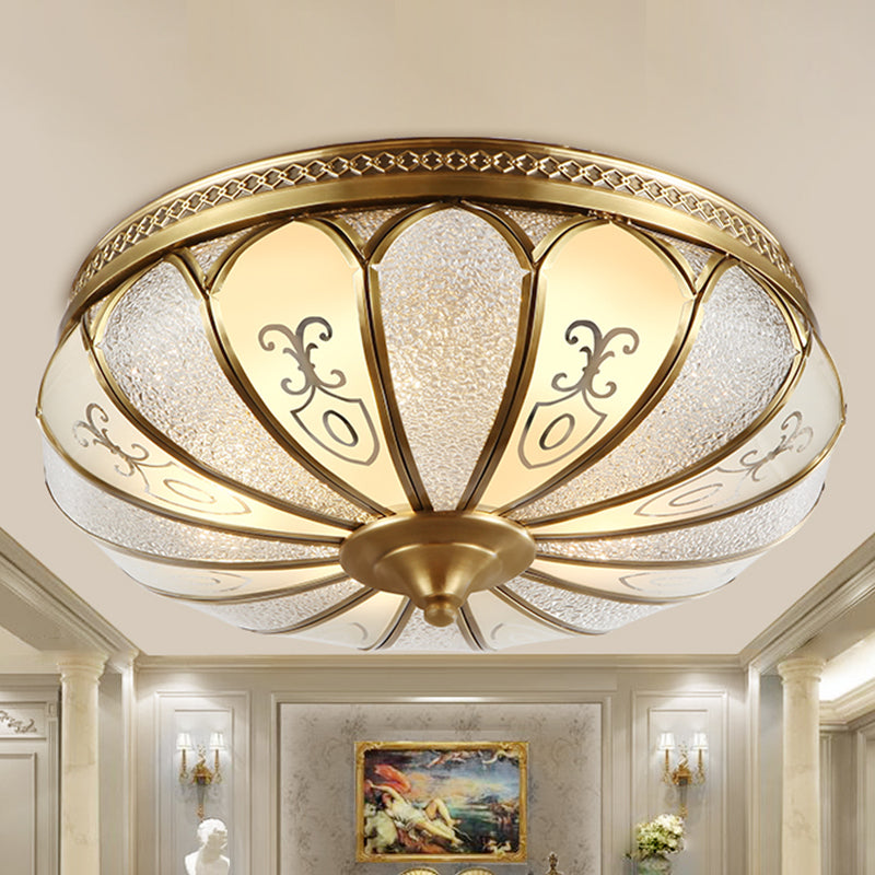 Lotus Frosted Glass Ceiling Flush Colonial 3/4/5 Heads Bedroom Flush Mount Light Fixture in Gold