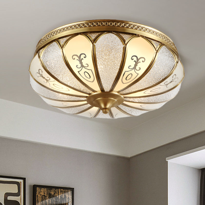 Lotus Frosted Glass Ceiling Flush Colonial 3/4/5 Heads Bedroom Flush Mount Light Fixture in Gold