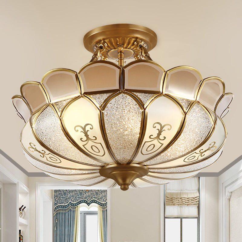 Sala da pranzo lotus a filo colonialismo in vetro smerigliato 4/5 luci in oro lampada semi -filo