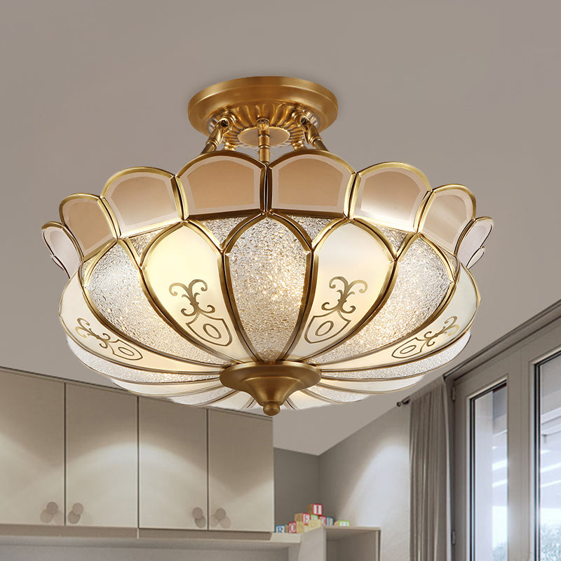 Sala da pranzo lotus a filo colonialismo in vetro smerigliato 4/5 luci in oro lampada semi -filo