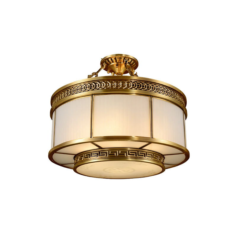 Halo chambre à coucher éclairage colonial verre laiteux 6 ampoules en or semi-luminaire luminaire